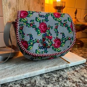 Beautiful Folk handmade purse/crossbody purse/bags and purses Floral Grey Pink